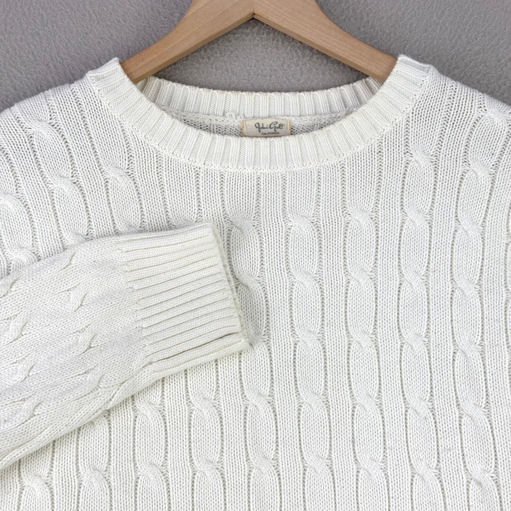 John Galt Brandy Melville Cable Knit Sweater OS White Preppy Cotton Nautical